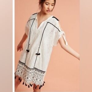 Hemant & Nandita Aditya Cold Shoulder Eyelet Emroidered Tunic Mini Dress